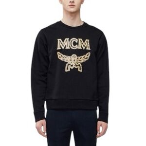 MCM Men’s Classic Logo Sweatshirt Pullover Black Gold Cotton Designer Small